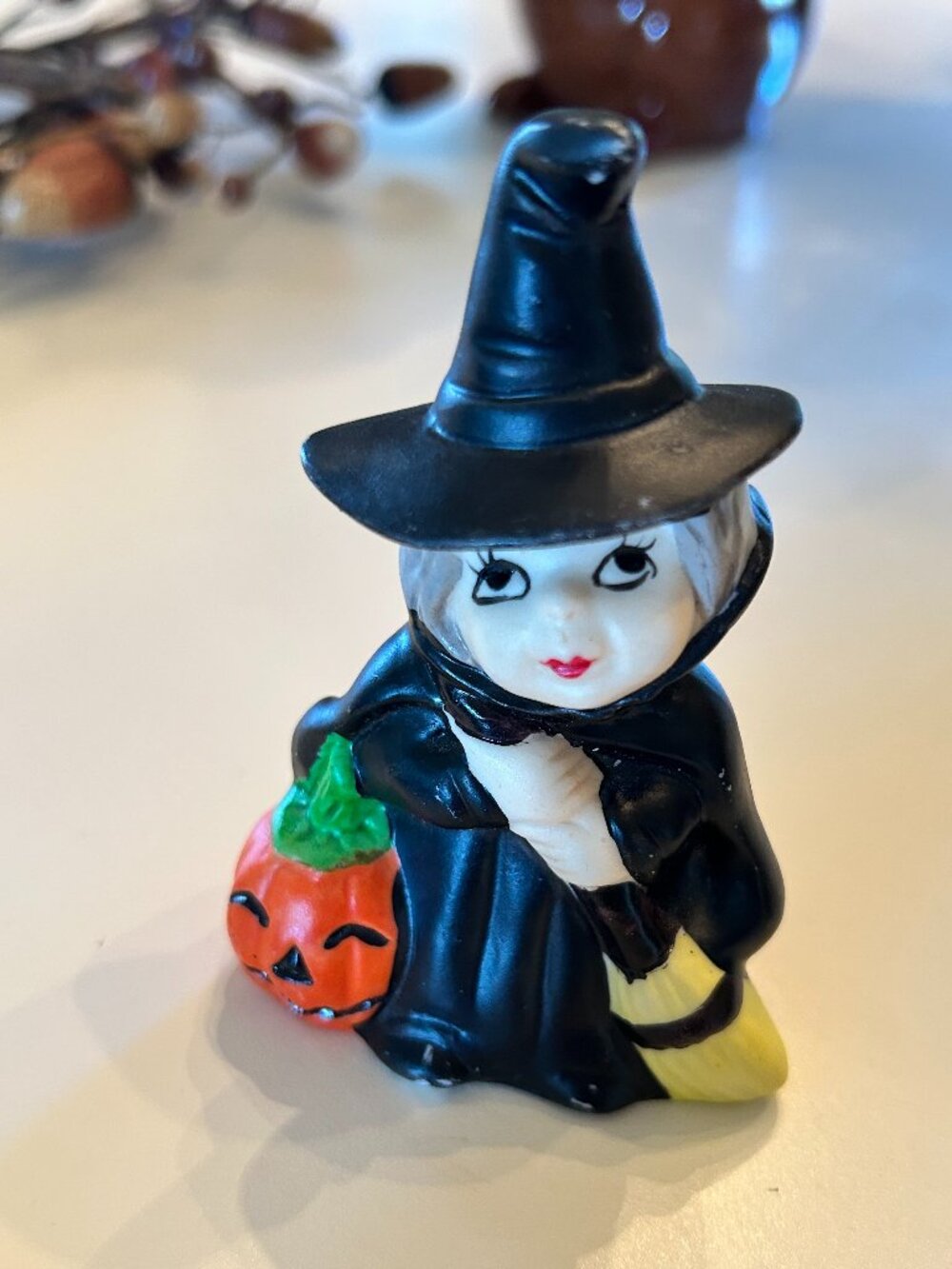 4" vintage ceramic adorable halloween witch decor decoration pumpkin JOL